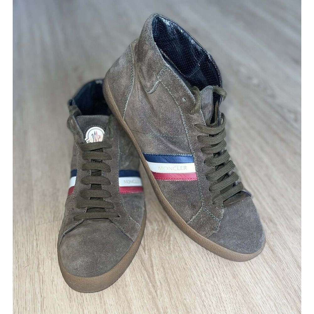 Moncler Men’s Lace Up Suede High Top Italian Sneakers Size US 12 Leather Insole